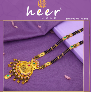 24K Gold Beaded Mangalsutra Necklace With Zircon Stones Ethnic Wedding Jewelry For Women <b>Black</b> Bead <b>Chain</b> Design - Product Image 2