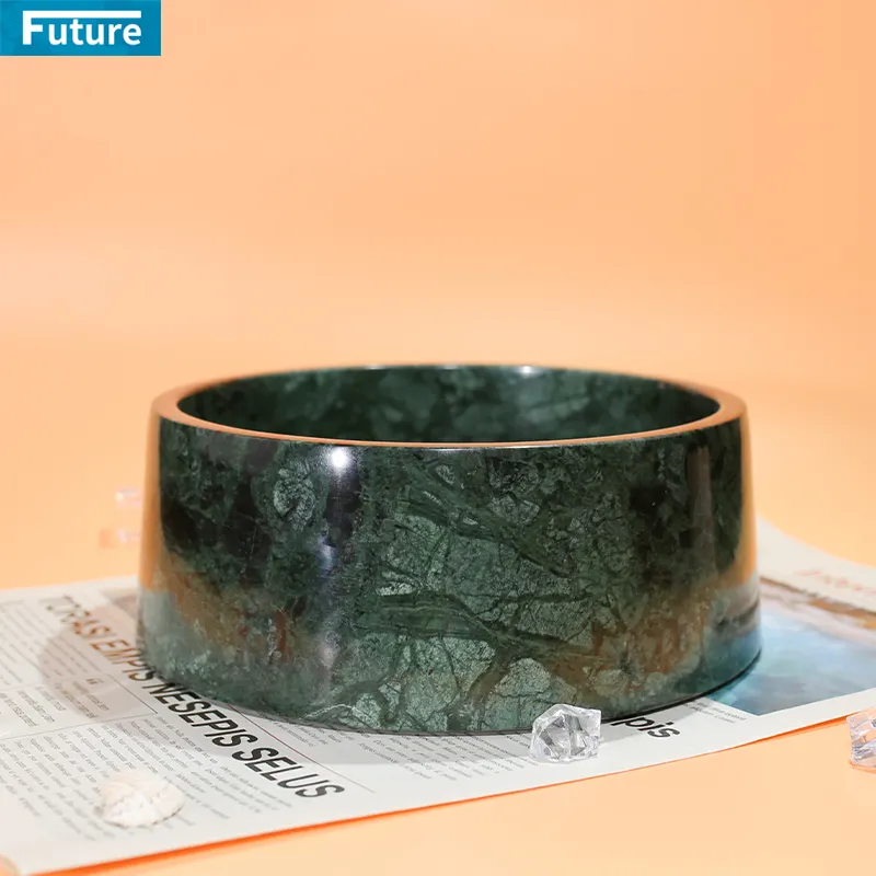 Custom Polishing Natural Marble Pet Bowl Luxury Green Dog Bowls