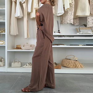 Traje de Moda para Mujer, Color Sólido, Mangas Cortas, <span class=keywords><strong>Pantalones</strong></span> Anudados, 2 Piezas - Product Image 3