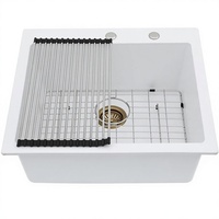Évier de cuisine encastrable blanc de 25 pouces avec cuve unique en composite de granit et quartz, 25x22x9 pouces