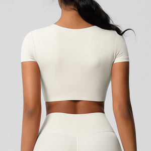 Biểu Tượng Tùy Chỉnh Màu Rắn Chất Lượng Cao Phụ Nữ Phòng Tập Thể Dục Tập Thể Dục Tập Thể Dục Cảm Giác Thoải Mái Hàng Ngày Mặc Yoga Cắt Phong Cách Top T-Shirt - Product Image 2