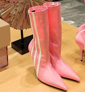 Four Seasons Short Elastic Boots Sexy Thin High Heels Pointed Toe Stripe <b>Shoes</b> Women's Stretchy Ankle Booties - Product Image 5