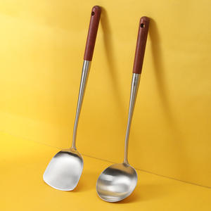 Juego de espátula y cuchara de acero inoxidable 304 con mango de palisandro, utensilios de cocina extra largos resistentes al calor para chef - Product Image 2
