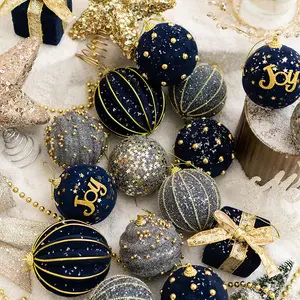 Christmas Tree Decoration Supplies Baubles Balls 6/8/10 cm Luxury Champagne Gold Foam Painted Balls Gift Box Set Xmas Modern