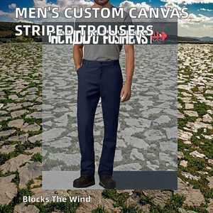 กางเกงผ้าแคนวาสผู้ชายสั่งตัดพิเศษ ทรงตรง ลายทาง เอวกลาง ซิป บริการ OEM ปักโลโก้ กางเกงลำลอง - Product Image 2
