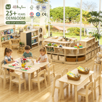 Hikeylove Meubles d'école maternelle Montessori modernes pour enfants, ensemble table et chaises carrées en bois pour tout-petits, 4 places, écologiques, pour garderie