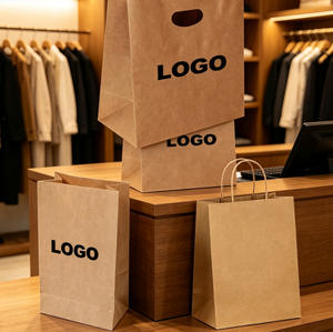 Sacs en papier kraft imprimés avec poignée, sacs cadeaux écologiques pour boutiques de détail, personnalisation du logo - Product Image 5