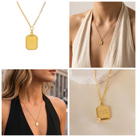 Pendentif Carré Minimaliste Mystique avec Lettres, Plaqué Or 18K, en Acier Inoxydable, Collier Femme Bambou Inaltérable, Bijoux en Gros