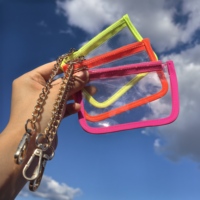 Dompet Mini Lucu 10 Warna Grosir Pabrik, Tempat Kartu untuk Anak Laki-laki dan Perempuan, Warna Jelly Cerah, Dompet Koin PVC Vinyl Transparan dengan Gantungan Kunci