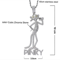 Collier pendentif hip-hop en laiton plaqué or véritable avec zircon, motif dessin animé, avec pendentif panthère rose