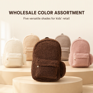 Flauschiger Plüsch-<span class=keywords><strong>Rucksack</strong></span> für Damen, Fleece-Tagesrucksack, einfarbig, lässiger <span class=keywords><strong>Rucksack</strong></span>, Schul- und Reisetasche mit Reißverschlusstasche vorne - Product Image 5