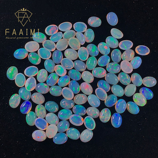 Wholesale Natural Oval Cut Opal Cabochon Facet Gems with Color Play/Fire 4mm-5mm Sizes DIY Jewelry Making Supplies by FAAIMI