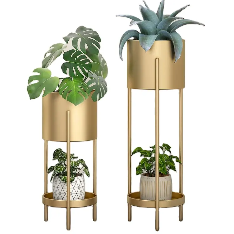 Prateleira de metal para plantas, suporte de 2 camadas para decoração de casa, prateleira multifuncional de canto para plantas, organizador de vasos de flores