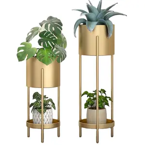 Rak berdiri dalam ruangan tanaman logam 2 tingkat, rak berdiri untuk dekorasi rumah sudut multi fungsi rak untuk tampilan Organizer Pot bunga tanaman