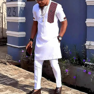 Dashiki de solapa blanca de verano informal para hombre, estilo africano transpirable hecho de poliéster cómodo para jóvenes, modelo de comercio exterior - Product Image 1