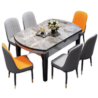 Ensemble table et chaises de salle à manger moderne extensible avec plateau en marbre de luxe et miroir, structure en acier inoxydable pliable pour maison, hôtel, entrée