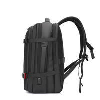 Sac à dos pour ordinateur portable noir extensible à grande capacité avec motifs personnalisés imprimés sur mesure et plusieurs poches pour les voyages d'affaires