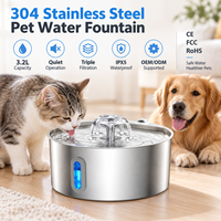 Fontaine à eau pour animaux de compagnie avec certification CE FCC RoHS IPX5, compatible OEM ODM, pour chat et chien, usage domestique, bec verseur en forme de fleur, triple filtration