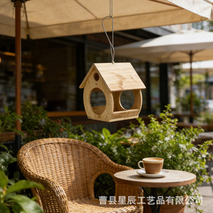 Wooden Birdhouse Ornament Natural Wood Color <b>Hanging</b> Outdoor <b>Garden</b> Decor - Product Image 2