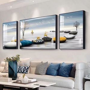 Peinture Murale <span class=keywords><strong>Triptyque</strong></span> Moderne de Luxe en Porcelaine Cristal, Art Mural Abstrait sur Toile pour Décor d'Entrée de Maison - Product Image 5