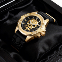 Montre mécanique automatique pour homme, boîtier plaqué or, bracelet en silicone noir, style hip-hop rock, grand cadran, montre-bracelet de luxe, cadeau de fête