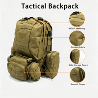 Sac à dos tactique Molle détachable de 60 L, grand sac d'assaut avec pochettes amovibles pour le camping et la randonnée en plein air