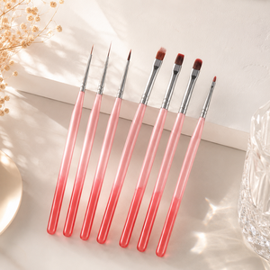 Ensemble de 7 pinceaux de nail art premium à manche acrylique dégradé rouge vin, poils non-chuteurs, outil de peinture pour gel et vernis, avec logo personnalisé - Product Image 3