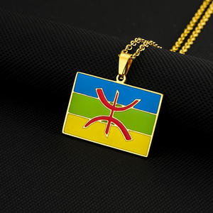Afrique Berbères Symbole Drapeau Pendentif Collier Acier Inoxydable Couleur Or Lettre <span class=keywords><strong>Amazigh</strong></span> Ethnique Amulette Chaîne Colliers <span class=keywords><strong>Bijoux</strong></span> - Product Image 3