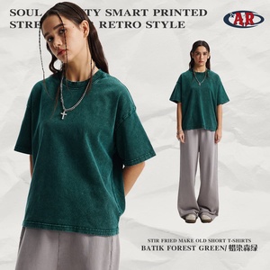T-shirt court tendance coupe ample style européen et américain, délavé effet vintage, basique à manches courtes - Product Image 1