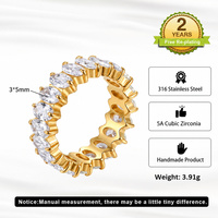 316 Edelstahl 18K Vergoldeter Ovaler CZ Eternity-Ring Vollbesetzter Stapelbarer Statement-Ehering Schmuck für Frauen