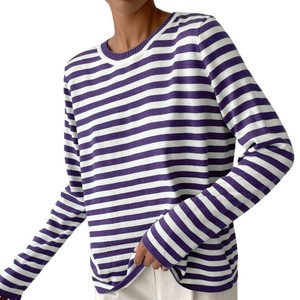 Pull en tricot à col rond rayé, pull classique rétro rayé polyvalent européen et américain pour femmes - Product Image 3