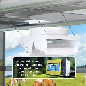 พัดลมอุตสาหกรรมขนาด 72 นิ้ว ใยแก้ว สำหรับโรงเรือนโค 2.2 กิโลวัตต์ ขับเคลื่อนด้วยสายพาน ใบพัดอลูมิเนียม 6 ใบ ปริมาณลมมาก สำหรับฟาร์มสัตว์ปีก - Product Image 2