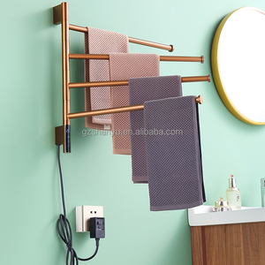Porte-serviettes électrique rose doré avec 4 porte-serviettes chauffants Rotation à 180 ° Porte-serviettes mural pour salle de bain d'hôtel - Product Image 2