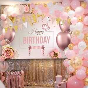 Selamat Ulang Tahun Spanduk Dekorasi Besar Balon Emas Mawar Poster Tema Latar Belakang untuk Wanita Spanduk Ulang Tahun Perempuan - Product Image 5