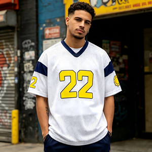 เสื้อเจอร์ซีย์แฟนคลับแฟชั่นสตรีทแวร์ Y2K ทรงโอเวอร์ไซส์ ปรับแต่งได้ ผลิตโดยโรงงาน ODM รับผลิตตามสั่ง พร้อมปักโลโก้ เสื้อเจอร์ซีย์ลำลองสำหรับวันแข่งขันฟุตบอลสำหรับแฟนๆ - Product Image 2