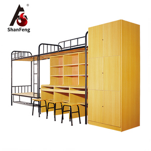 Modern Queen Size <strong>Loft</strong> <strong>Bed</strong> <strong>with</strong> <strong>Desk</strong> for School Dormitory Apartment Hotel/Commercial Use Metal Iron Round Tube Bunk <strong>Bed</strong> - Product Image 1