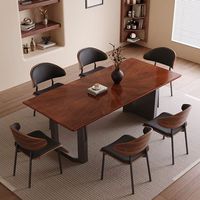 Ensemble de table à manger en noyer massif de style rétro avec plateau rectangulaire vintage et finition antique pour hôtel ou usage domestique