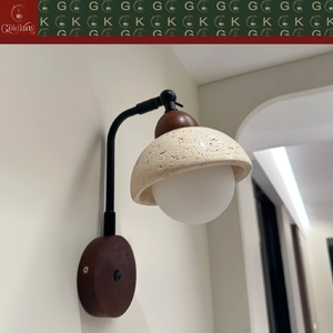 Applique murale réglable GOLDKING en travertin crème naturel et bois de noyer, pour hôtels et résidences modernes, personnalisable OEM ODM, vente directe - Product Image 2