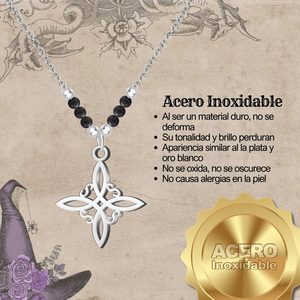 Ciondolo a nodo della strega in acciaio placcato argento con rodiatura di perle d'acqua dolce alla moda catena in oro rosa per fidanzamento - Product Image 5