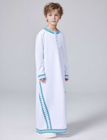 Ramadan musulman moyen-orient arabe dubaï malaisien garçon imprimé Robe ample chemise boutonnée