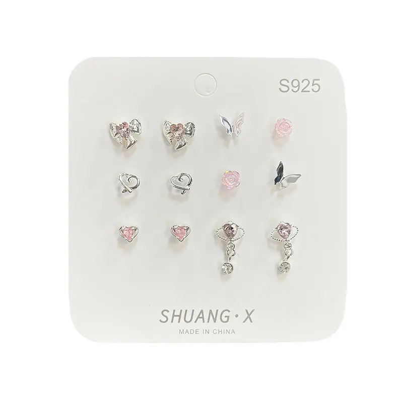 T1095 Pink Bow Heart Love Ohrringe-Set Planet einfaches Design Ohrringe Mädchen neue Mode Schmuck Ohrringe-Set