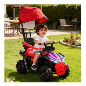 Coche de paseo para bebé de 85 cm con luz rítmica de avance y retroceso, estructura de conducción, soporte de rueda extendido y asiento ergonómico, variante roja - Product Image 4