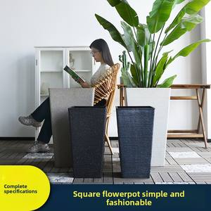 Pots à fleurs en <span class=keywords><strong>plastique</strong></span> P454 et grands bacs carrés pour plantes d'intérieur/extérieur, aspect pierre - Product Image 1