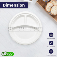 Assiettes jetables en pulpe de canne à sucre de 10 pouces, robustes, 100 % biodégradables, à 3 compartiments, pour fêtes et restaurants