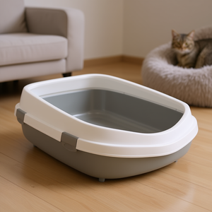 Bac à litière pour chat Primo XXL 56x25x71 cm gris et blanc avec rebord - Product Image 3