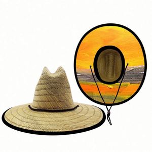 Wholesale Custom Promotional <b>Straw</b> Cowboy <b>Hat</b> Unisex Sun Wide Brim Fishing <b>Straw</b> Lifeguard <b>Hat</b> for Men With Custom Logo - Product Image 4