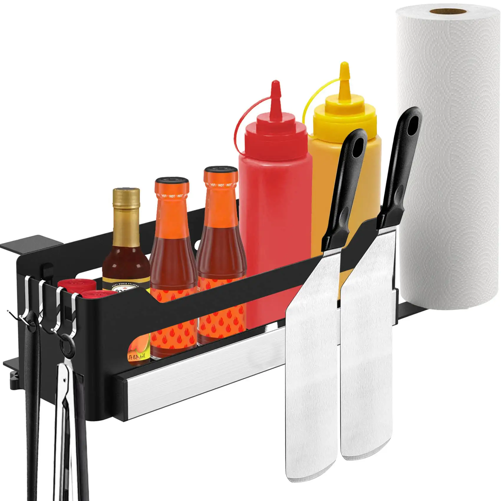 Boîte de rangement pour accessoires de barbecue Griddles Caddy avec porte-outil magnétique et porte-serviettes en papier