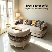 Sofa-Set im Modernen Bohemian-Stil mit Gebogener Armlehne, Goldenen Metallbeinen und Mischfarbiger Bedruckter Stoffpolsterung für den Innenbereich in Villa und Park