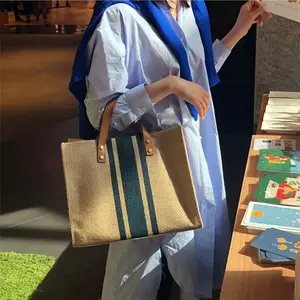 AZB340 Hot sale cotton tote bag fashion style handbag PU handle good quality canvas women tote bag custom brand handbag