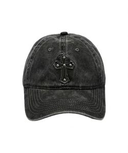 Casquette de baseball unisexe réglable en toile Dobby délavée noire et grise, style vintage, avec rivets croisés et nœuds, pour un look streetwear rétro et un dessus souple. - Product Image 2
